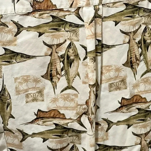 Puritan Mens Brown Marlin Fish Hawaiian Button Down Shirt Small Short Sleeve - Picture 7 of 9